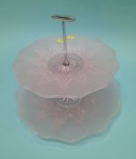A Deco glass two tier cake plate