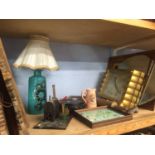 Shelf of assorted including 2 mirrors.