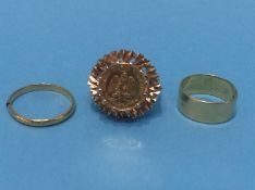 Three gold rings, various carats