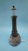 A marble lighthouse table lamp, 38cm height
