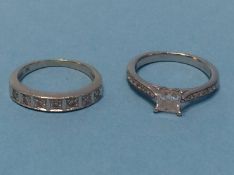 A platinum and diamond ring, 4.1 grams, size 'I' and a '9k' white gold and diamond ring, 1.9