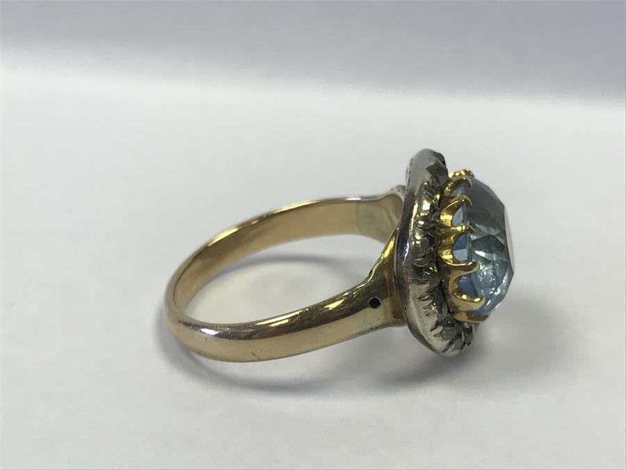 A ring set with aquamarine coloured stone and old cut diamonds, size M - Image 4 of 5