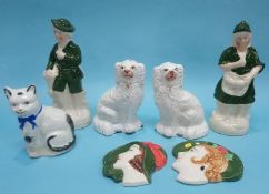 Pair of Staffordshire dogs, figures etc.