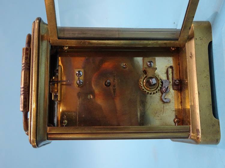 A brass four glass Carriage clock, French movement, unsigned dial - Image 3 of 4