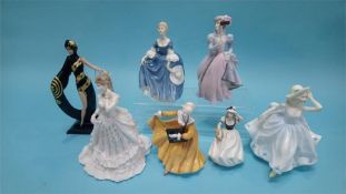 Seven Worcester, Doulton and Coalport ladies