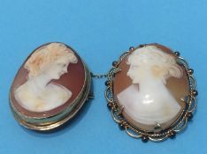Two gold mounted cameo brooches
