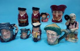 Five Royal Doulton character jugs, three Doulton Toby and a 'Maurice Wiseman' toby jug (9)