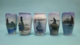 Five Royal Copenhagen vases