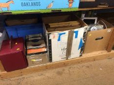 Shelf of assorted records etc.