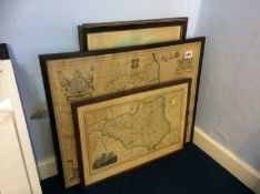 Two maps; Durham and Northumberland and a pair of prints