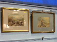 Pair of Continental watercolour landscapes, indistinct signature lower right, dated 1876