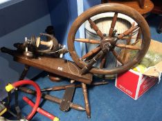 A spinning wheel and various accessories