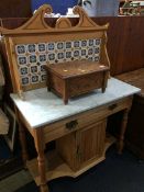 A marble top pine washstand