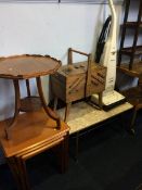 Nest of tables, sewing box, vacuum etc.