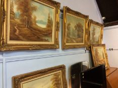 Five gilt framed oils on canvas
