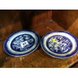 A pair of Oriental blue and white plates