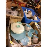 A large quantity of Poole china and two light fittings