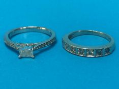 A'9k' white gold and diamond ring and another diamond ring, stamped '950'