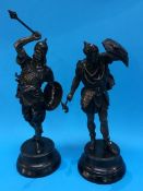 A pair of impressive Spelter figures of two warriors, battle ready, 55cm (max height)