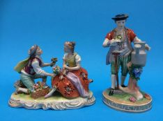 A Dresden porcelain figure of a gentleman and another porcelain group of a courting couple (2)
