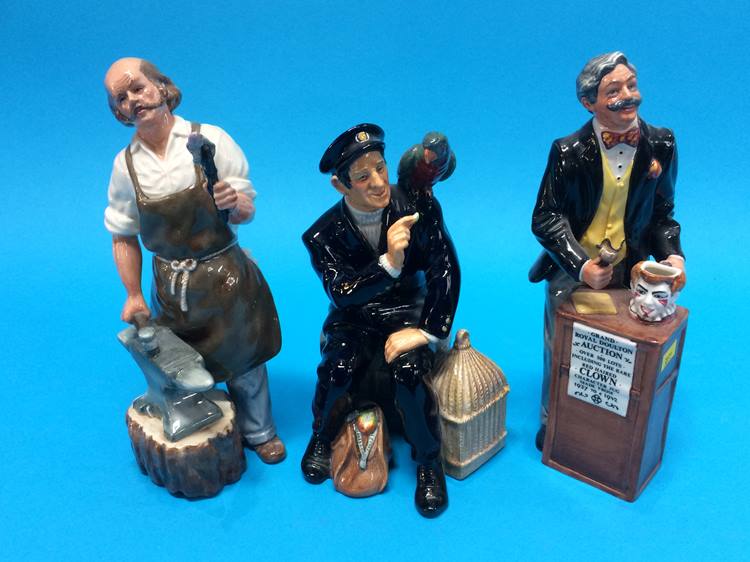 Three Royal Doulton figures ' The Auctioneer', 'The Blacksmith' and 'Shore Leave'. (3)