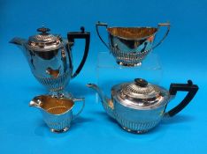 A silver plated four piece semi-fluted tea set
