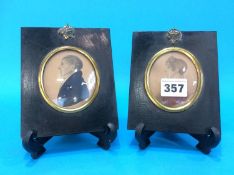 Pair of miniature portraits of a Lady and Gent, label verso 'drawn in one minute by J.H Gillespies