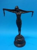 A modern Art Deco style bronze dancing lady with arms outstretched, 39cm high