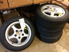 Four Porsche Alloy wheels and tyres