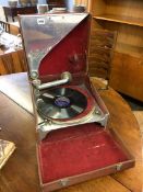 The Bestone' gramophone in a folding brown leather case; model B made by C.H Roberts
