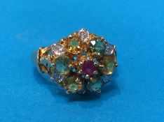 A 9ct dress ring, set with multicoloured stones, size 'N', weight 5.2grams