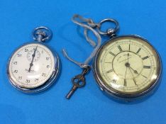A silver chronograph pocket watch and a Sekonda stopwatch