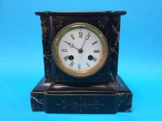 A Victorian slate mantel clock with enamelled dial and eight day movement, 19cm high