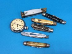 Collection of six penknives and a Smiths pocket watch