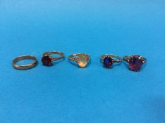 Five 9ct gold dress rings, weight 11.4grams