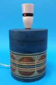 A Troika table lamp on a blue ground, decorated with geometric designs by Alison Brigden (1977 -
