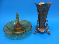 A gilt metal vase and a 1930's Art Deco bowl with figures