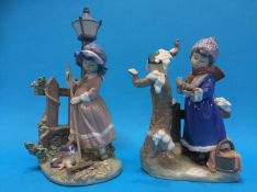 Two Lladro groups 'Winter Frost' and 'Girl Sweeping' (2)