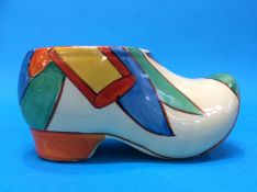 A Newport pottery Clarice Cliffe Bizarre 'Fantasque' clog, with geometric designs, printed mark