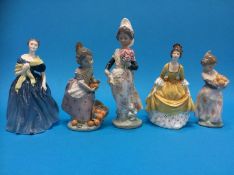Three Lladro figures and two Royal Doulton ladies