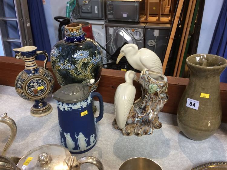A Royal Doulton vase, Wedgwood jug etc.