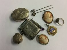 Silver Vesta, cameo brooches etc.