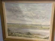 W. Farries, oil on canvas, signed, 'View over an estuary with Cottages in the distance', 49cm x