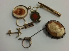 A 9ct clip, cameo brooch etc.