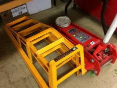 Pair of car ramps and a trolley jack