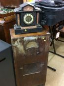 A slate mantel clock and a Deco radio