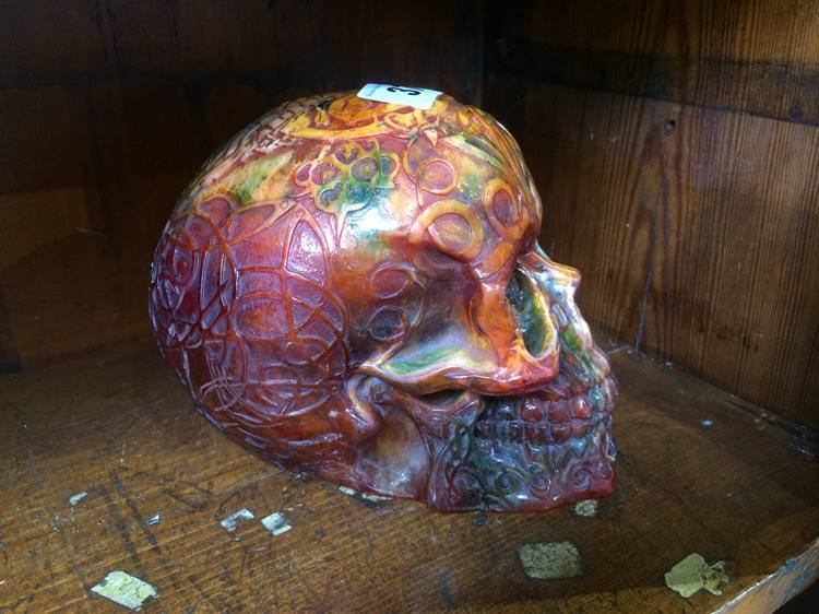 A cast resin skull