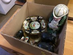 Box of assorted to include; Toby jug, ebony elephants etc.