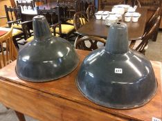 Pair of enamelled Industrial light shades