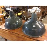 Pair of enamelled Industrial light shades